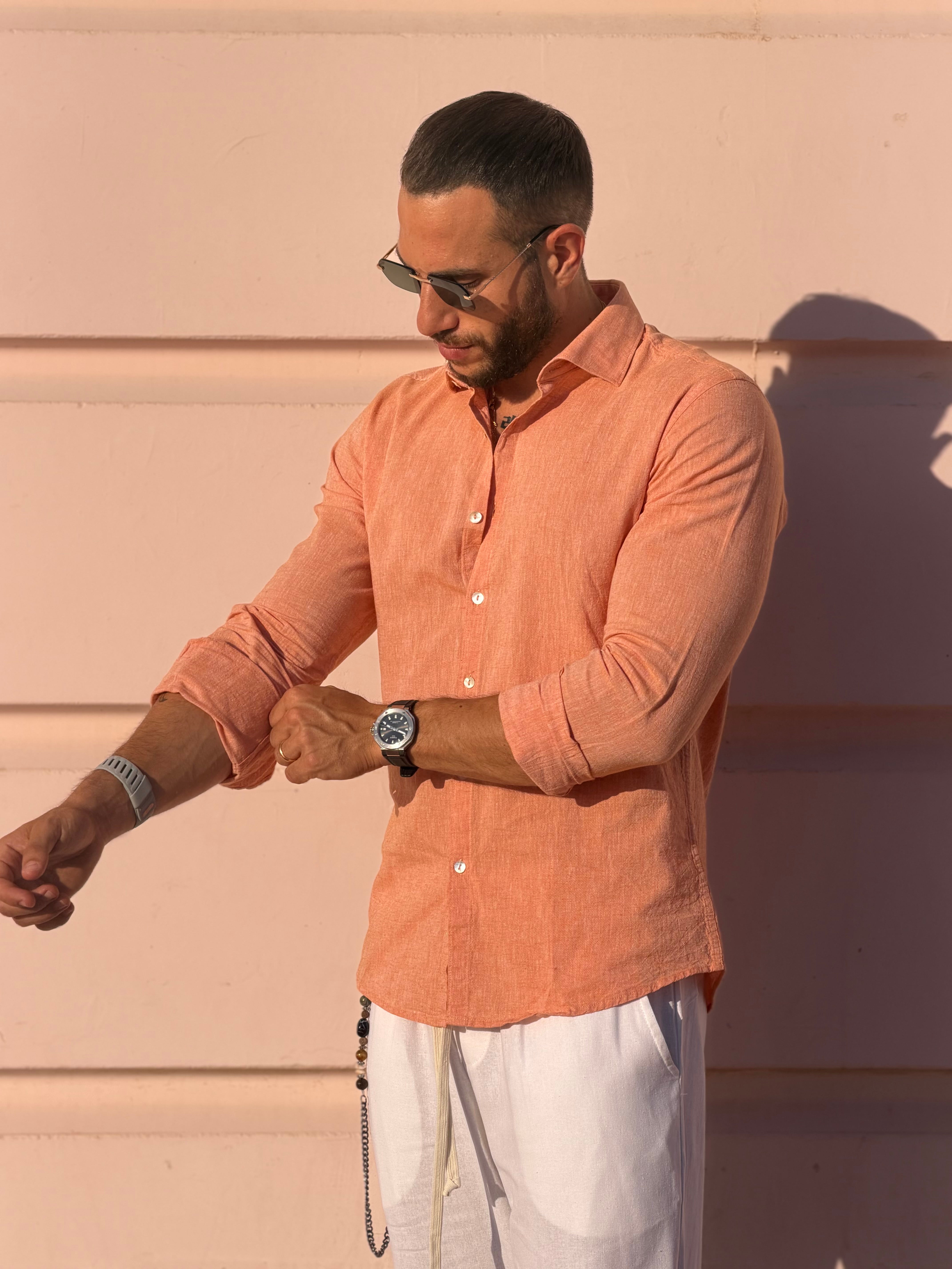 Camicia in Lino Con Colletto