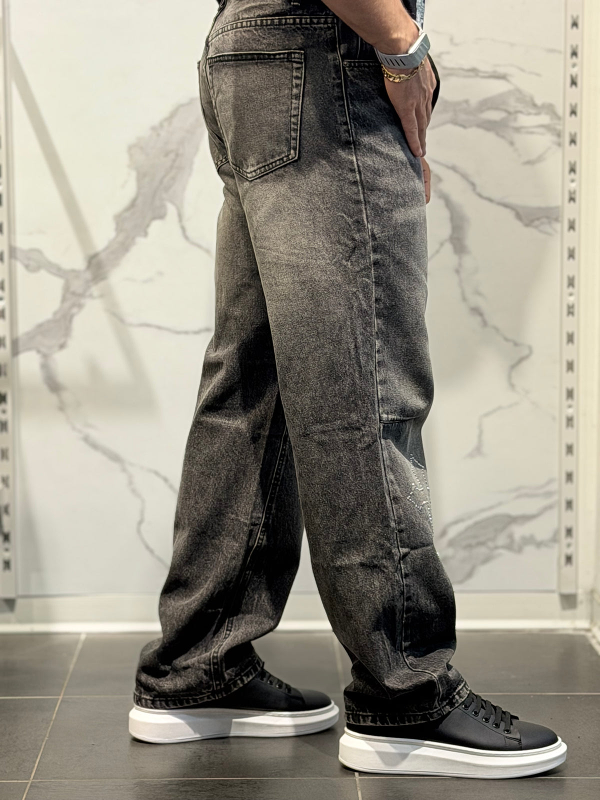 Jeans Hearts Baggy Black