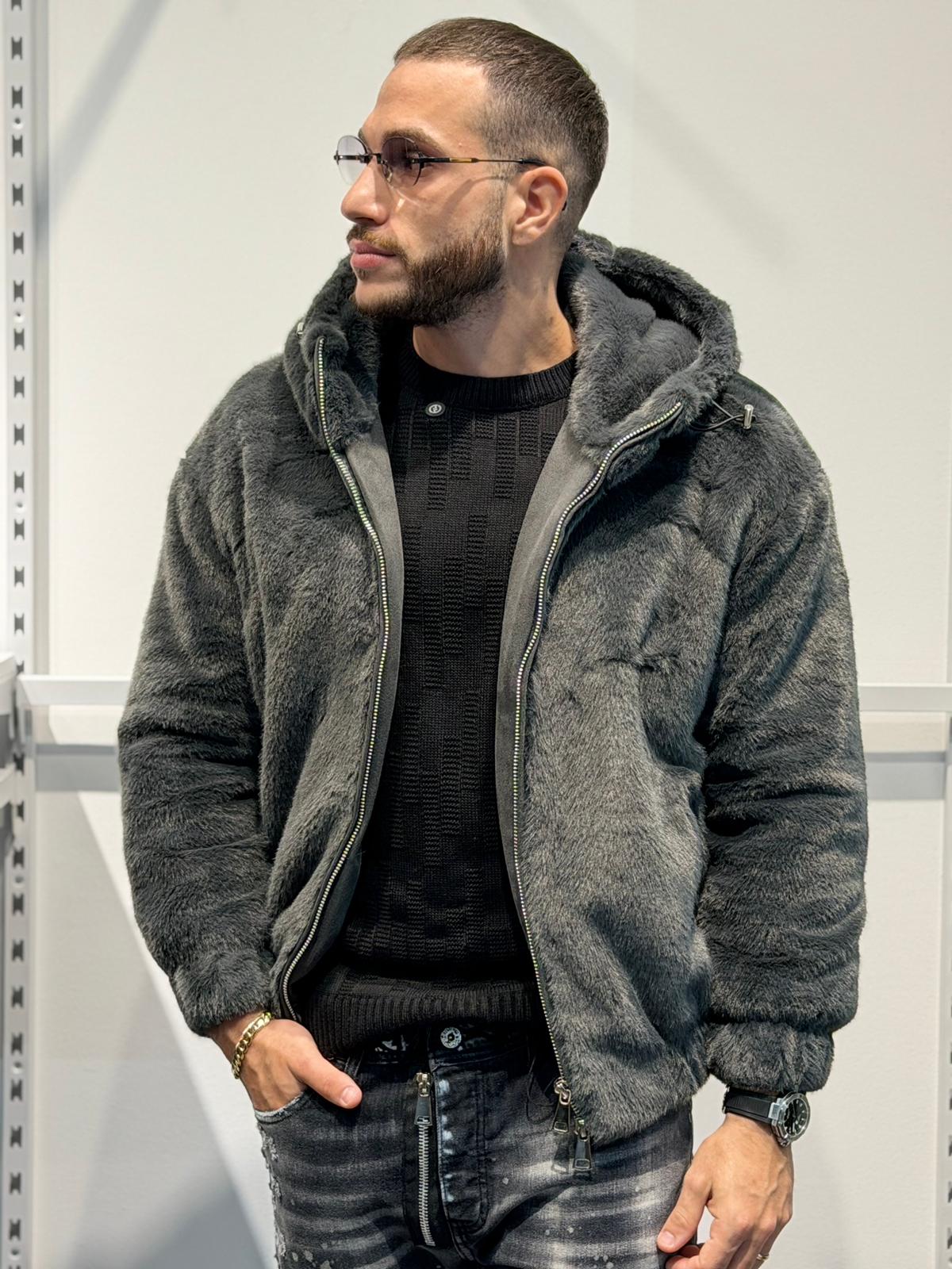 Pelliccia GREY Con Cappuccio