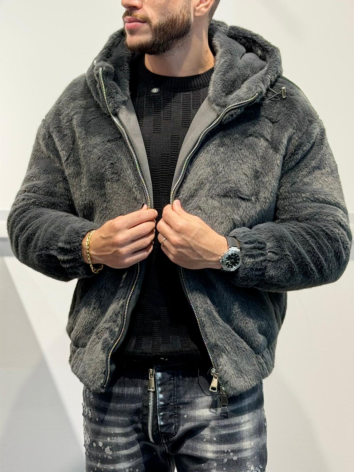 Pelliccia GREY Con Cappuccio