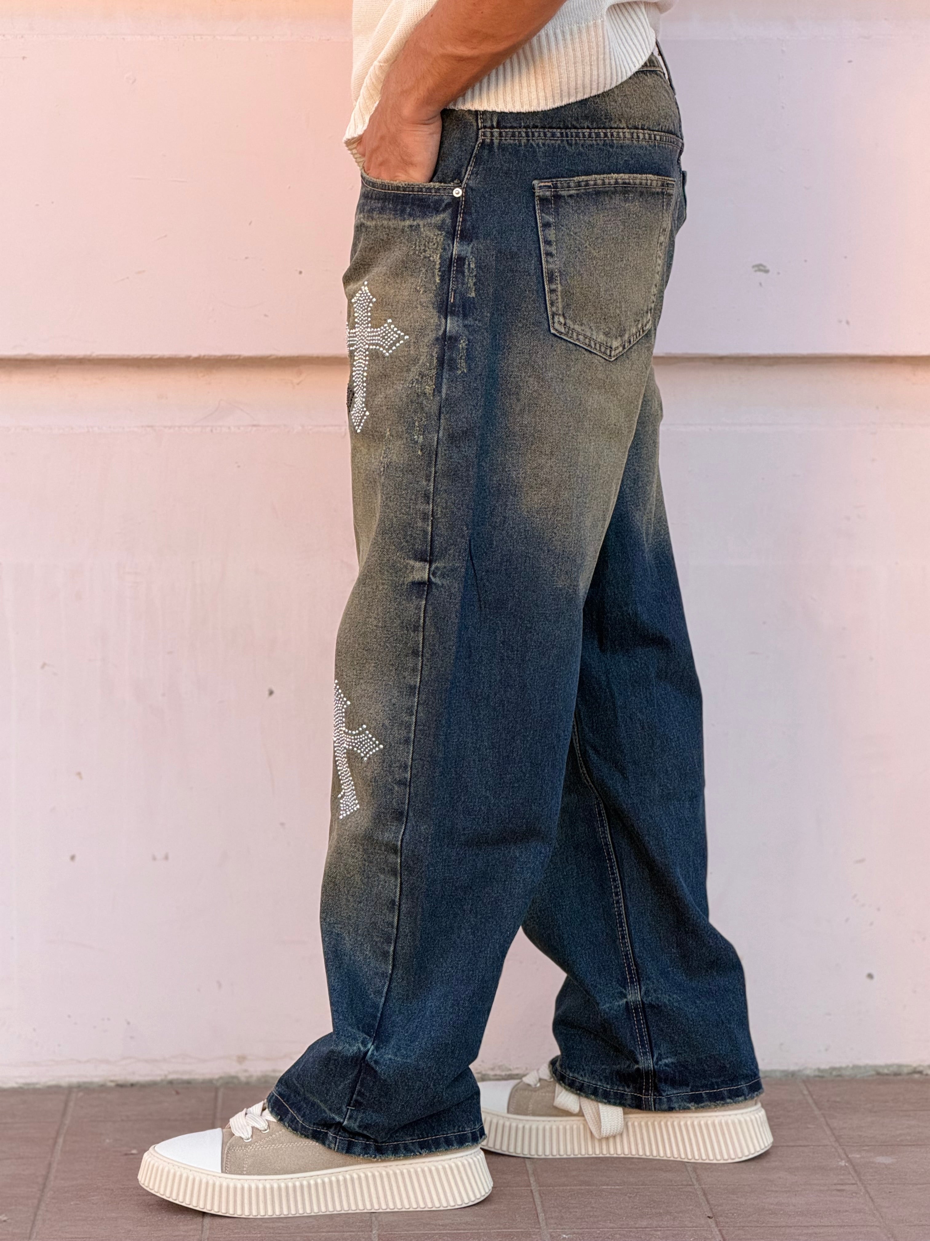 Jeans Hearts Baggy Lavaggio Sabbiato