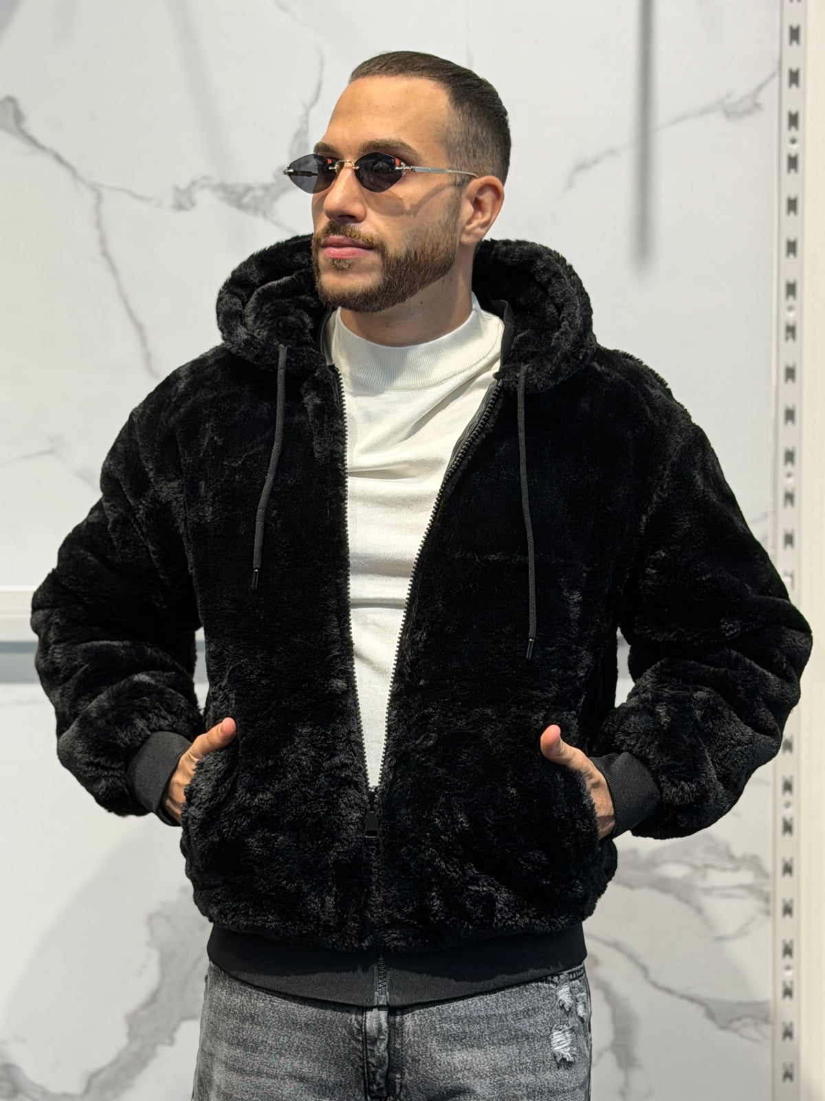 Giubbotto/Pelliccia Reversibile Con Cappuccio