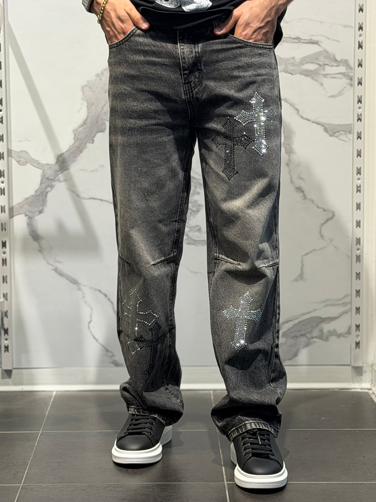Jeans Hearts Baggy Black