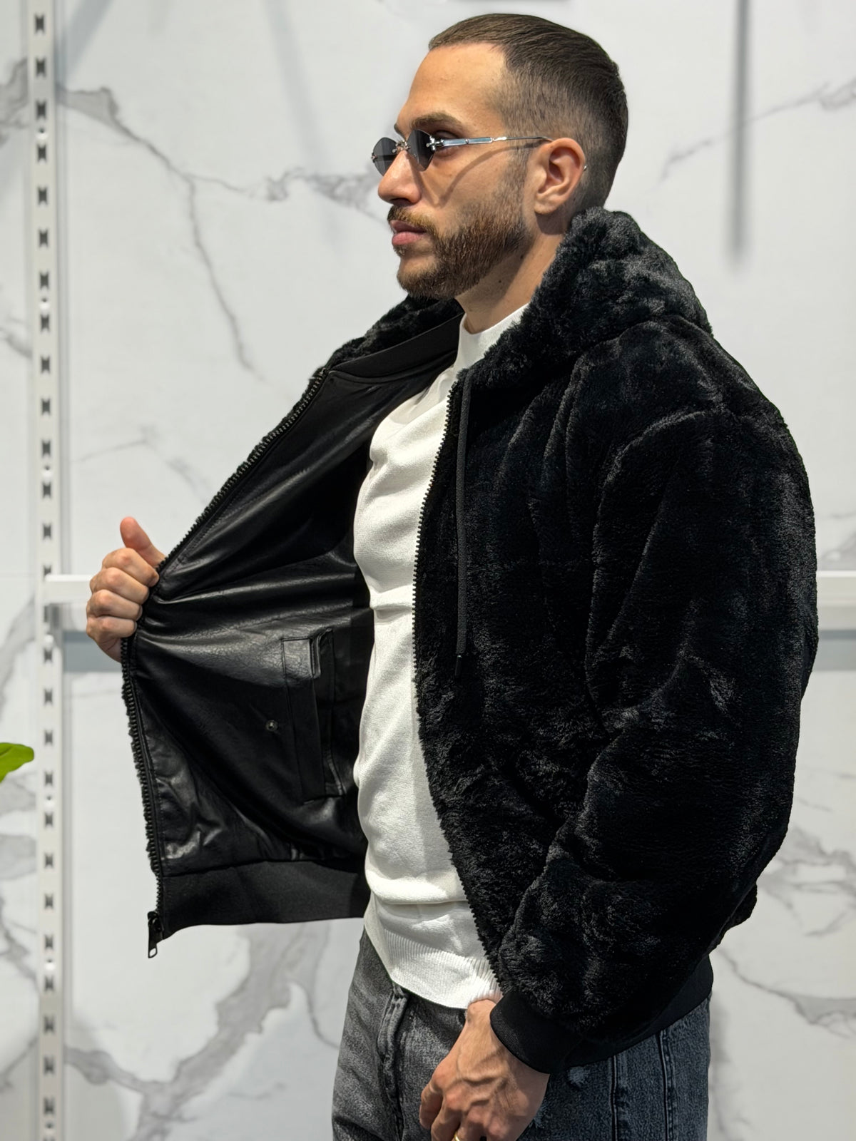 Giubbotto/Pelliccia Reversibile Con Cappuccio