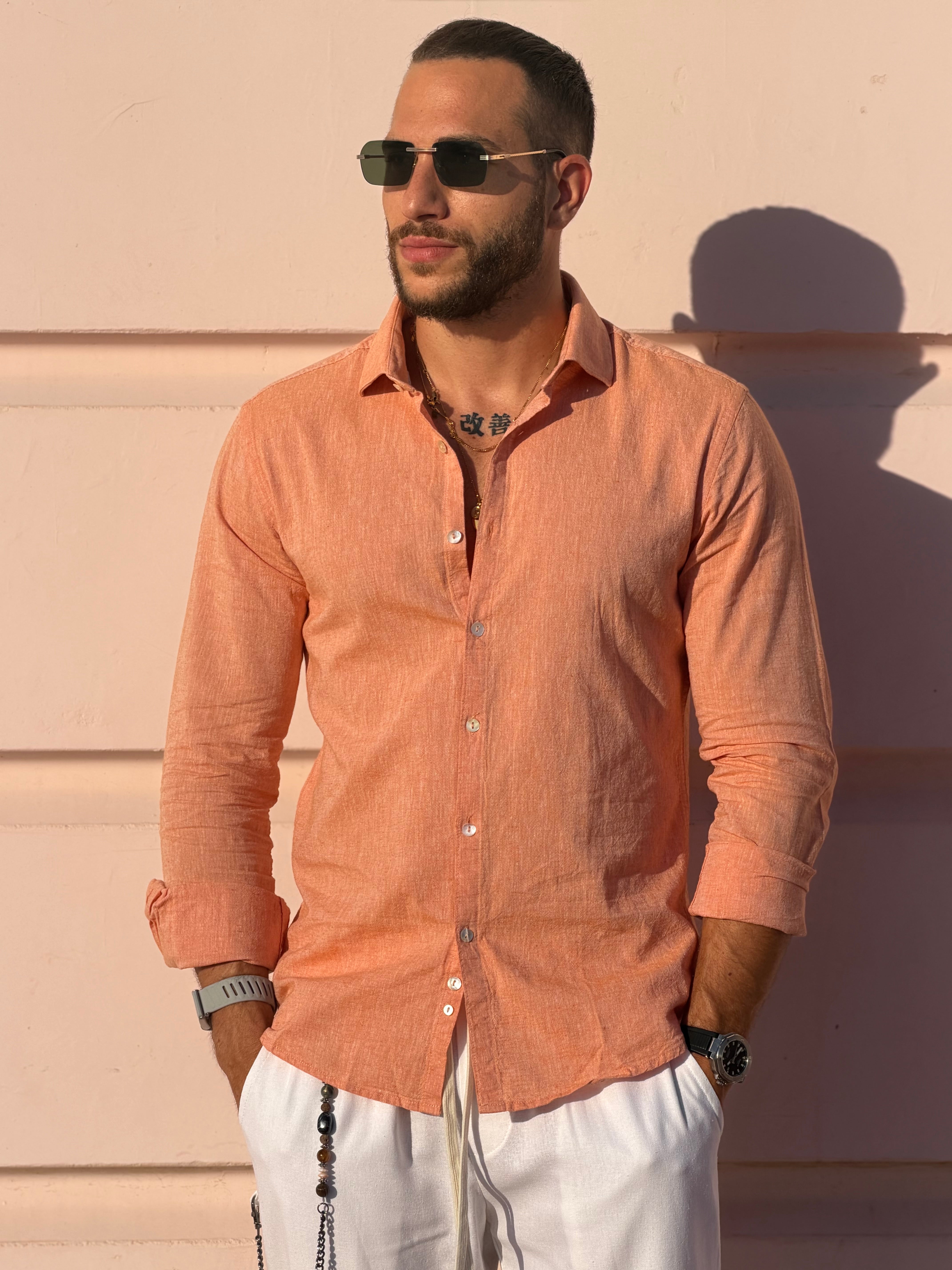 Camicia in Lino Con Colletto