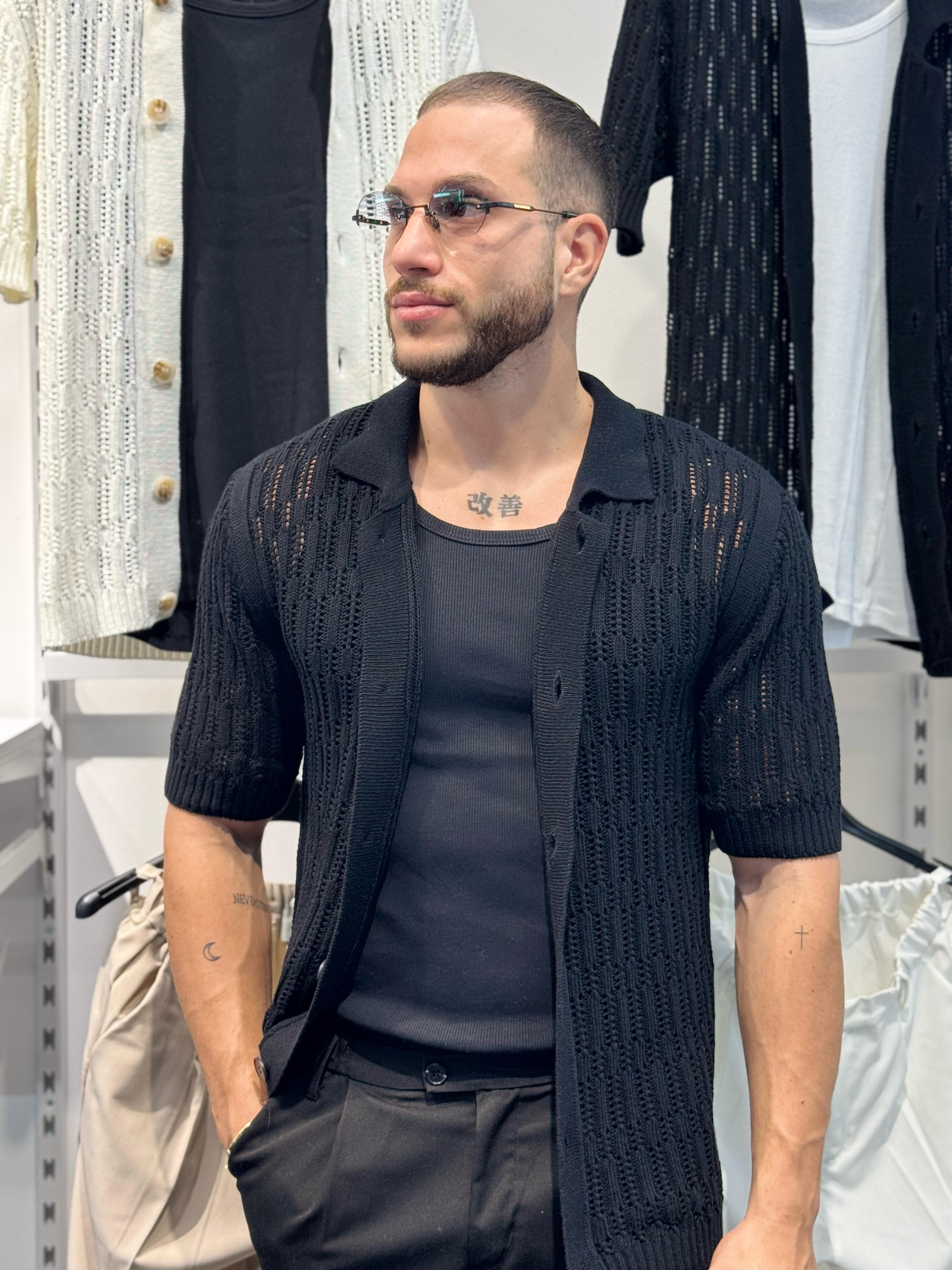 Polo Camicia Traforata con Bottoni