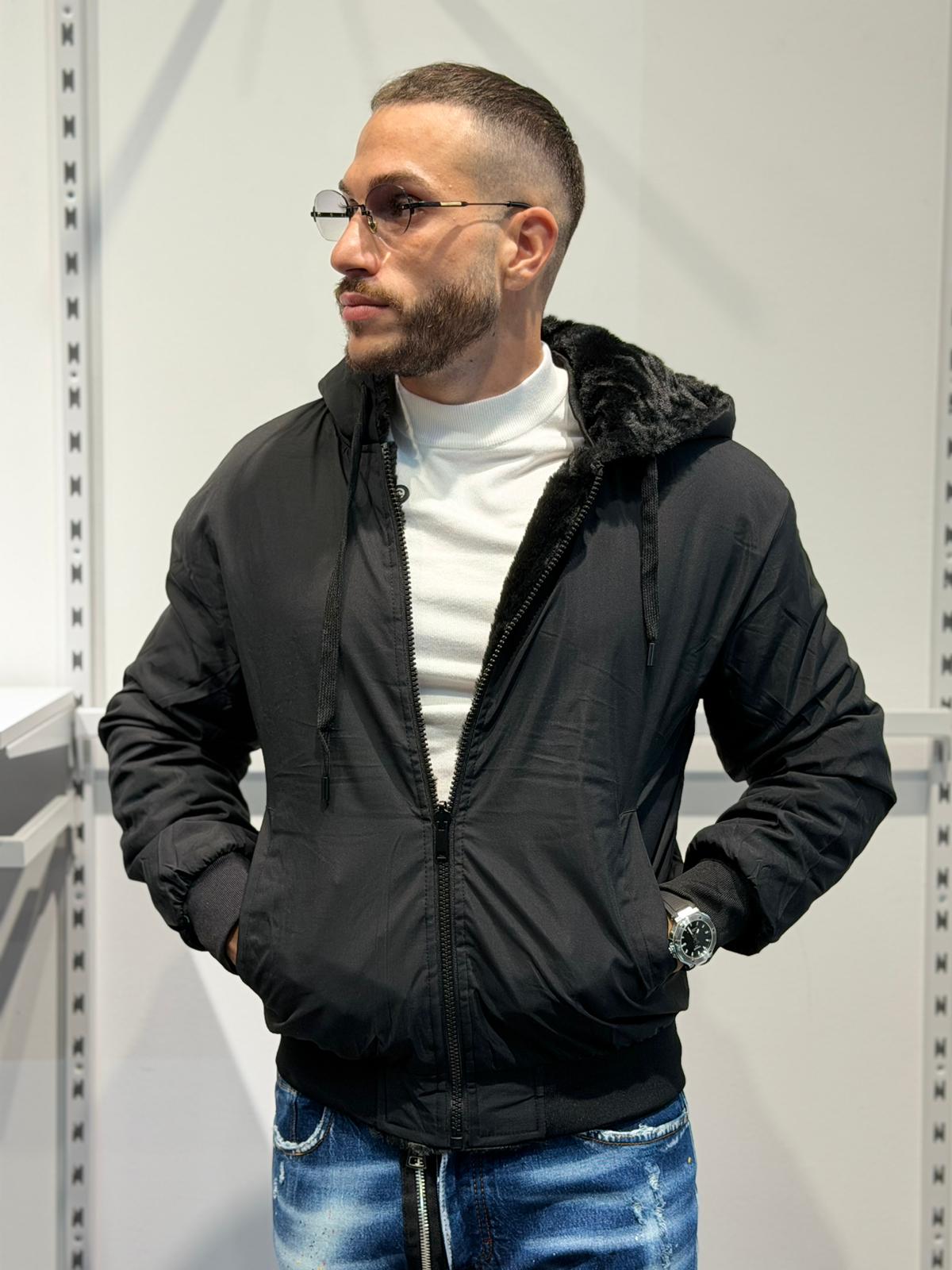 Pelliccia Reversibile Con Cappuccio