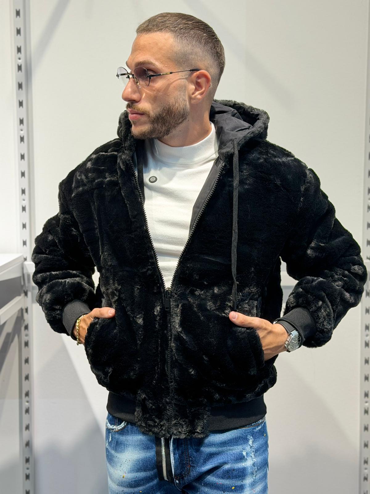 Pelliccia Reversibile Con Cappuccio